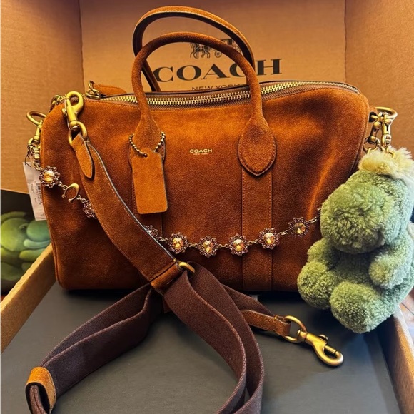 Coach Handbags - Coach Suede Satchel in Rich Chestnut Brown with Gold Hardware